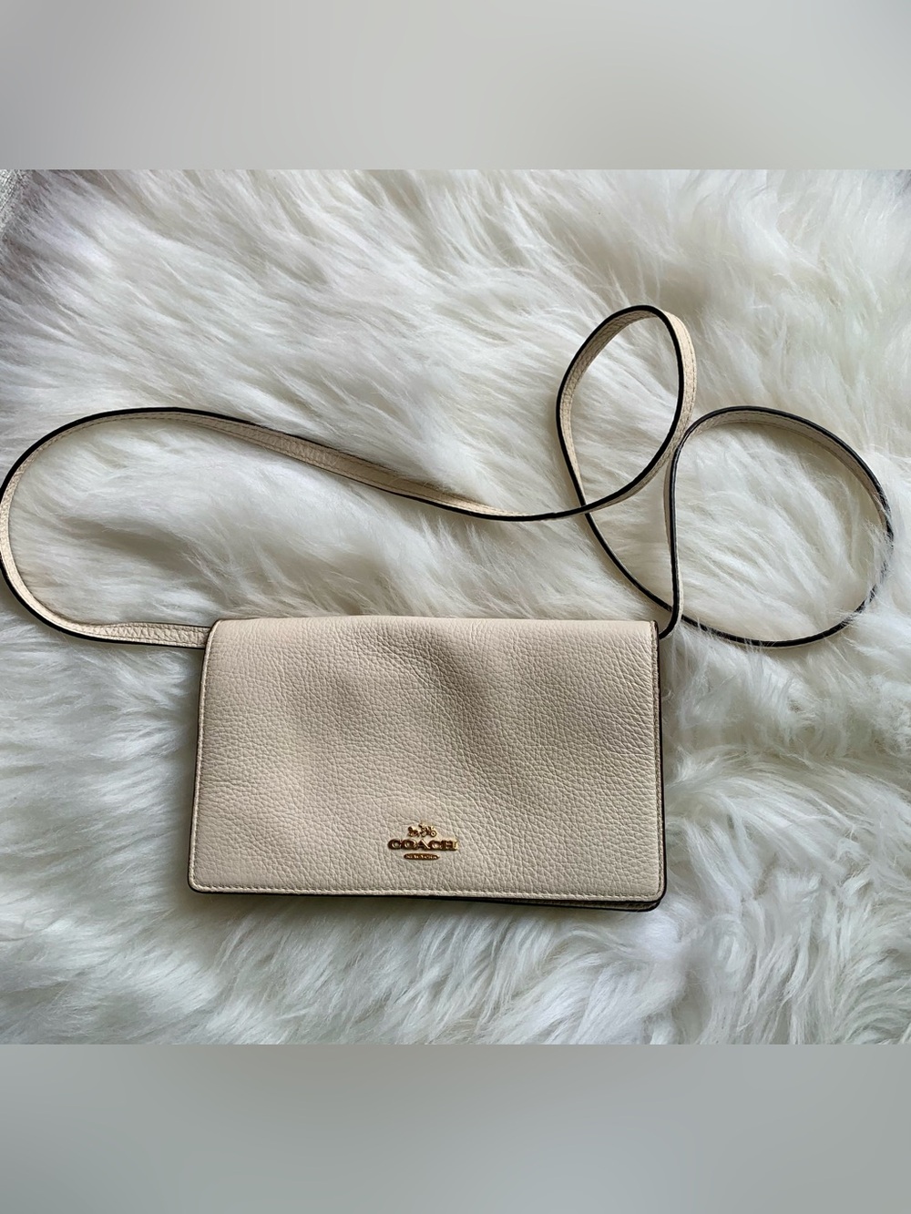 Coach Cream Pebbled Leather Crossbody Anna Foldover Clutch